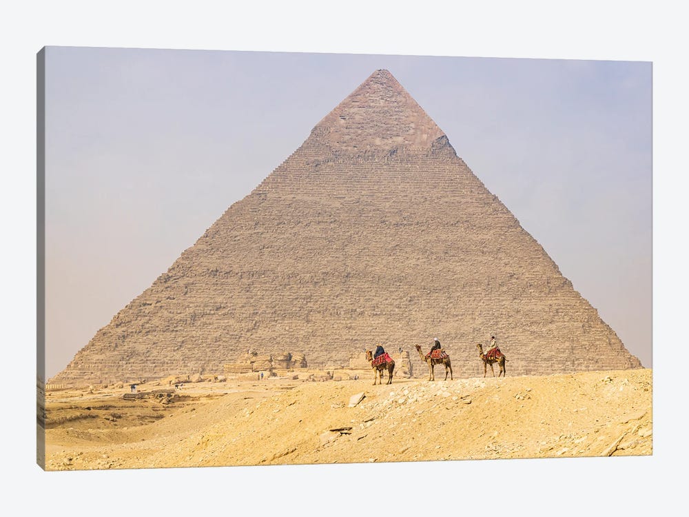 Giza, Cairo, Egypt. Men On Camels At The Great Pyramid Complex. by Emily M Wilson 1-piece Canvas Artwork