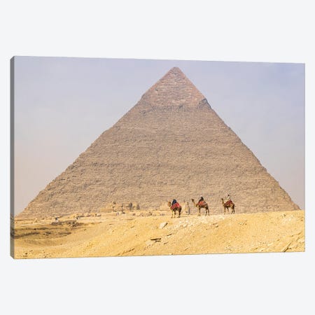 Giza, Cairo, Egypt. Men On Camels At The Great Pyramid Complex. Canvas Print #EMW9} by Emily M Wilson Canvas Art