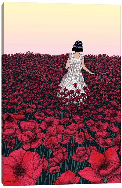Field Of Poppies Colour Version Canvas Art Print - Wide Open Spaces