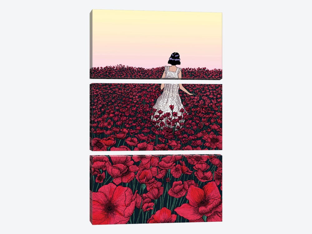 Field Of Poppies Colour Version by Ella Mazur 3-piece Canvas Wall Art