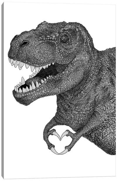 Dino Love Canvas Art Print - Prehistoric Animal Art