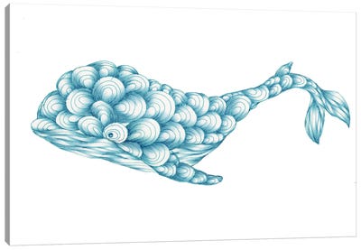 Turquoise Whale Canvas Art Print - Embellished Animals