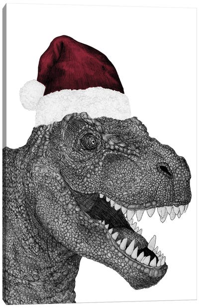 Santa-Saurus Rex Canvas Art Print - Tyrannosaurus Rex Art
