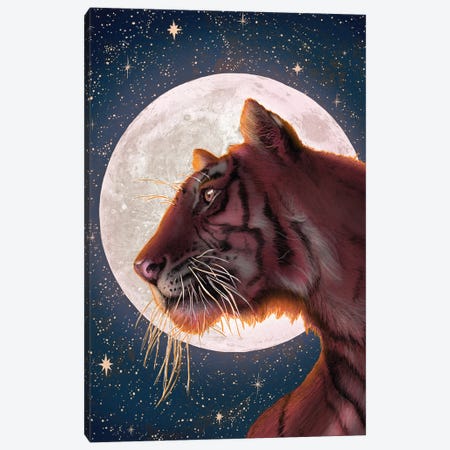 Moon And Tiger Canvas Print #EMZ123} by Ella Mazur Canvas Art Print