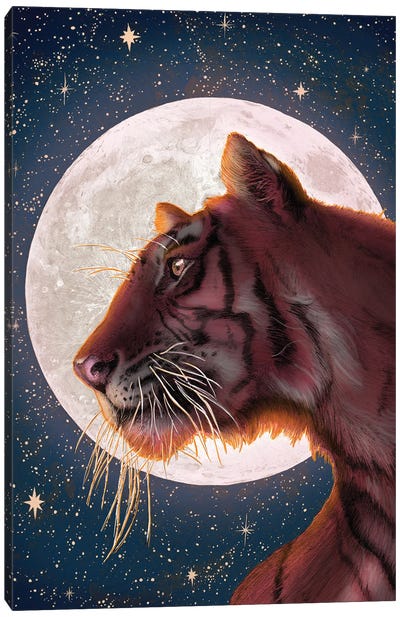 Moon And Tiger Canvas Art Print - Ella Mazur