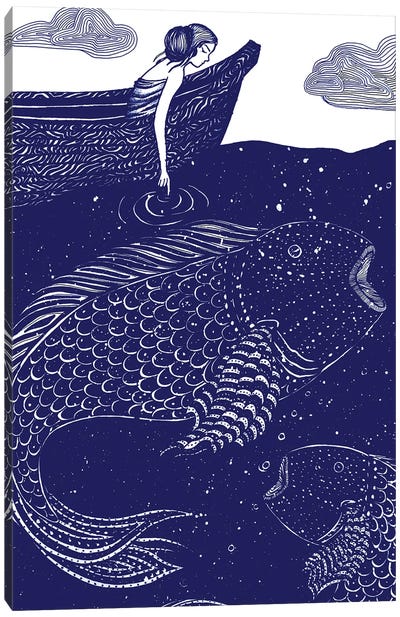 The Blue Shimmering Sea Lights Canvas Art Print - Ella Mazur