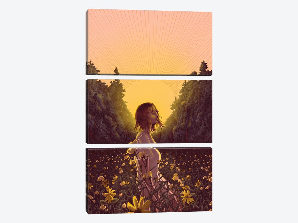 The Meadow At Dawn Colour Version by Ella Mazur 3-piece Canvas Art Print