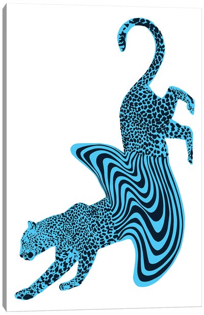 Cheetah Melt Blue Canvas Art Print - Glitch Effect