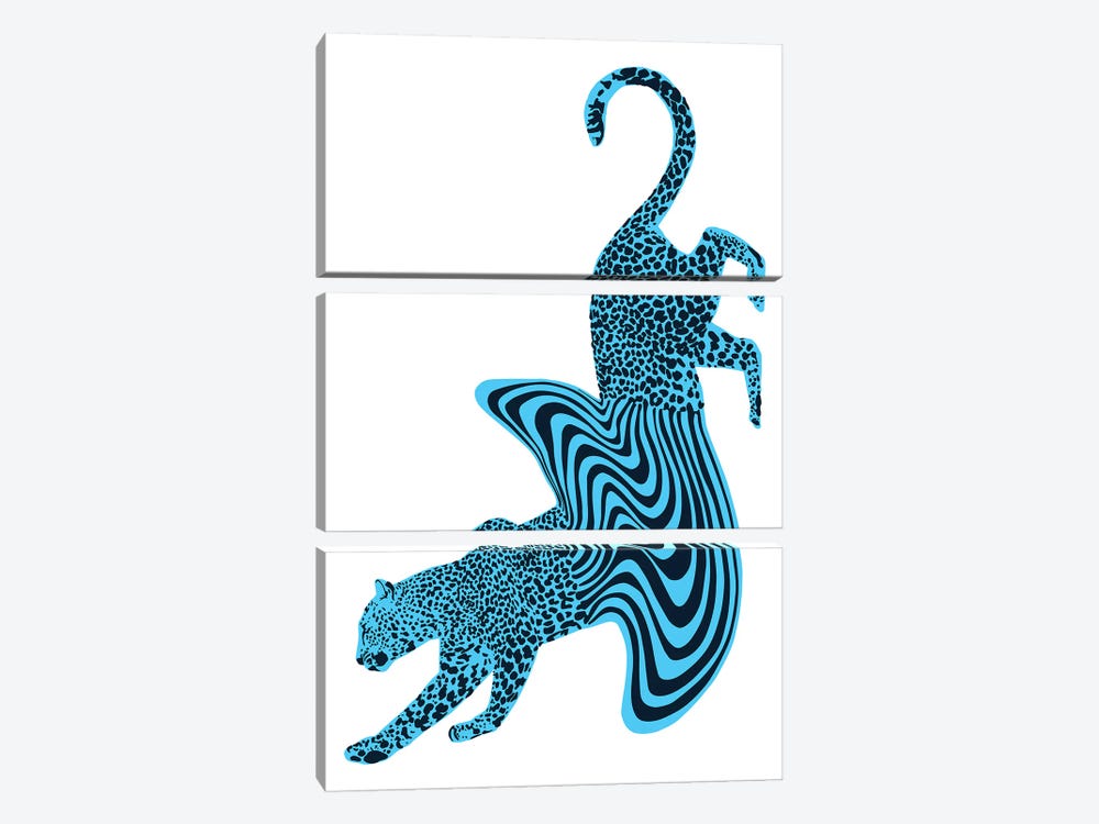 Cheetah Melt Blue by Ella Mazur 3-piece Canvas Art