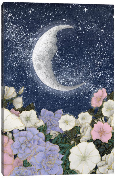 Moonlight In The Garden Colour Version Canvas Art Print - Crescent Moon Art
