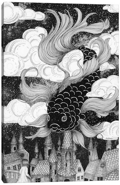 The Sky Fish Canvas Art Print - Koi Fish Art