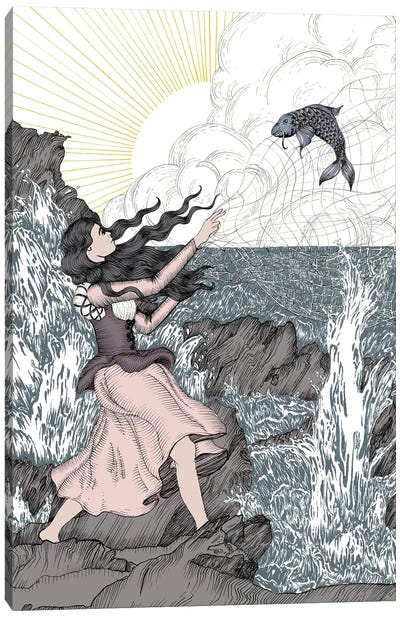 The Fish Girl Colour Version Canvas Art Print - Ella Mazur