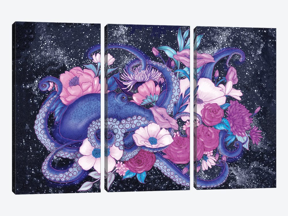 Magic Ocean The Octopus by Ella Mazur 3-piece Canvas Print