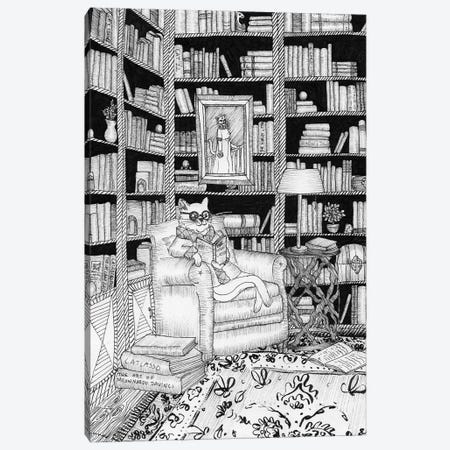 The Cat's Library Canvas Print #EMZ51} by Ella Mazur Art Print