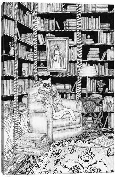 The Cat's Library Canvas Art Print - Reading Art