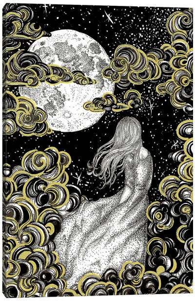 The Stargazer's Dream Canvas Art Print - Black, White & Yellow Art