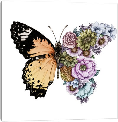 Butterfly In Bloom Colour Canvas Art Print - Embellished Animals