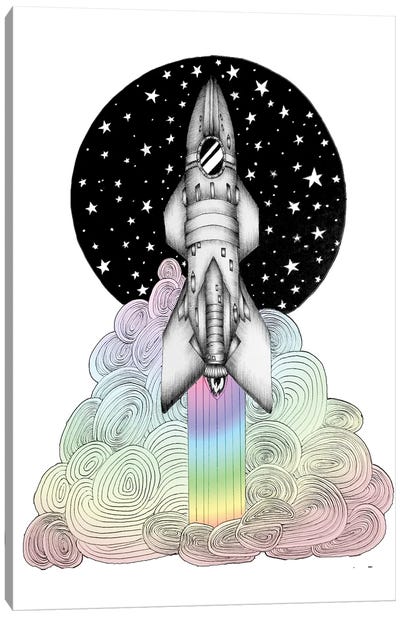 Super Magic Rainbow Dream Rocket Canvas Art Print - Ella Mazur