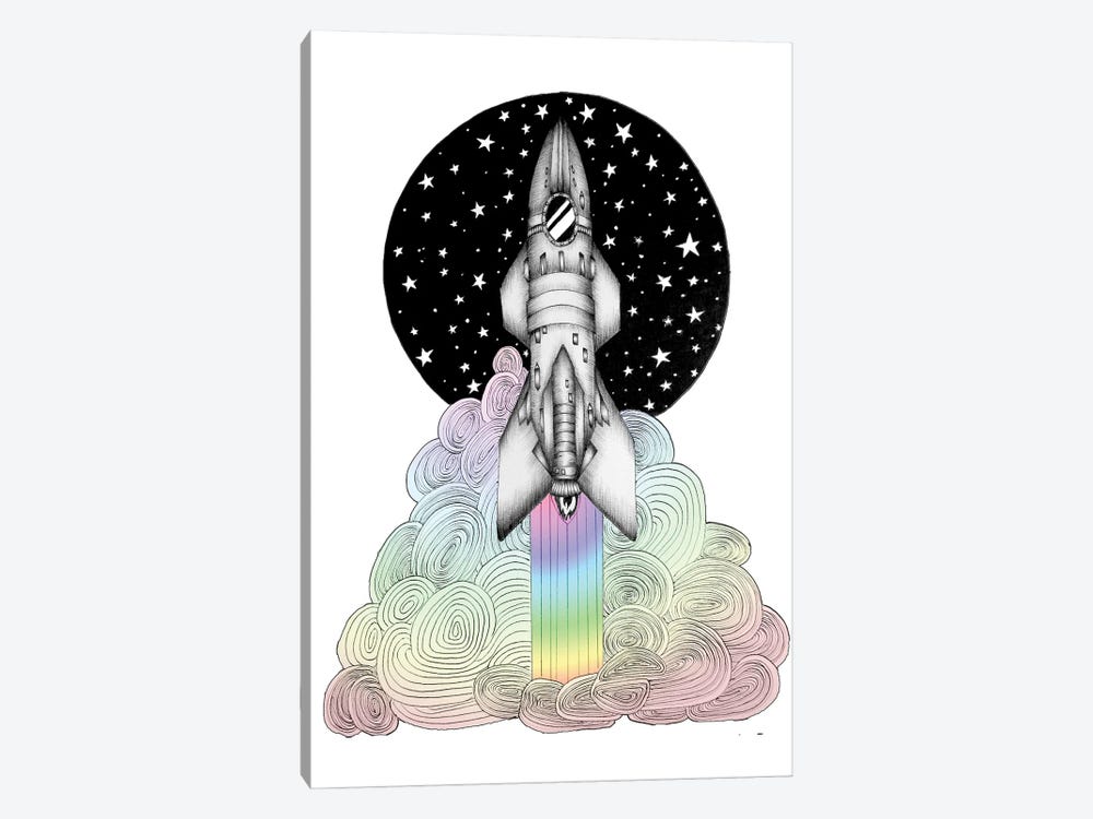 Super Magic Rainbow Dream Rocket by Ella Mazur 1-piece Canvas Wall Art