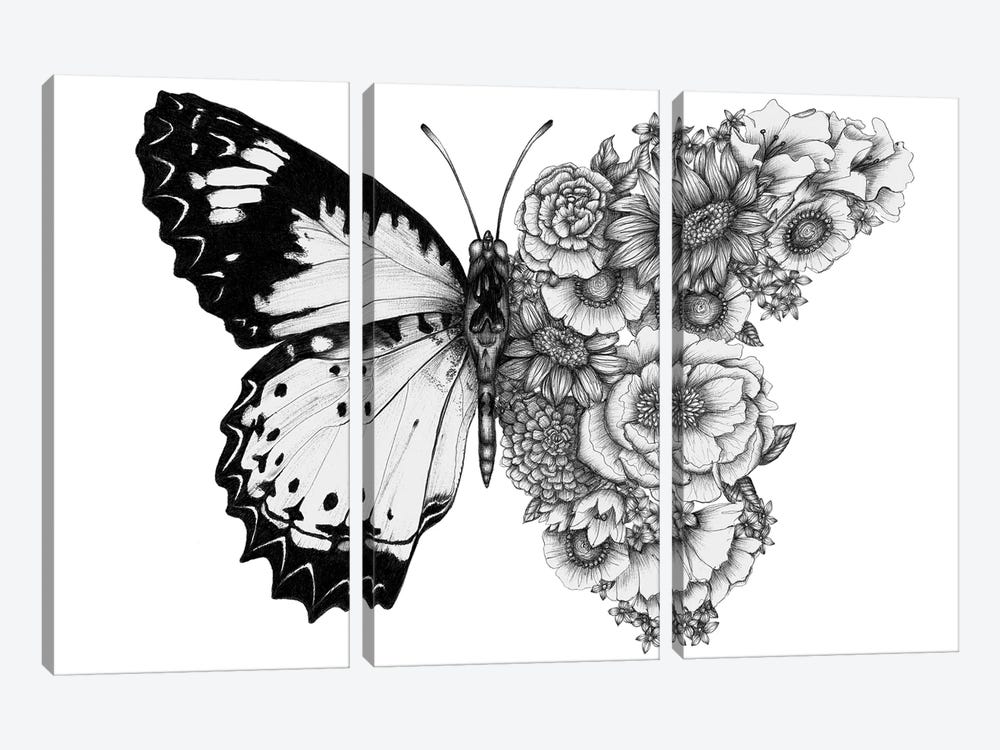 Butterfly In Bloom by Ella Mazur 3-piece Canvas Print