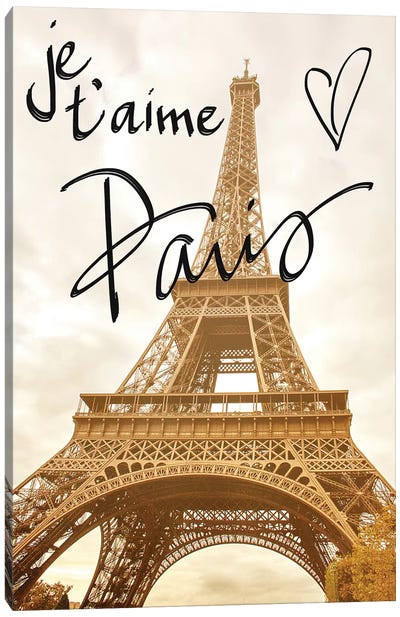 Je t'aime Paris Canvas Art Print - Paris Typography