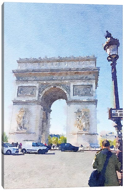 Watercolor Streets of Paris I Canvas Art Print - Arc de Triomphe