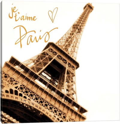 Je, t'aime Paris Canvas Art Print - Paris Typography