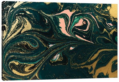 Salmon Gold Green Marble Canvas Art Print - EnShape