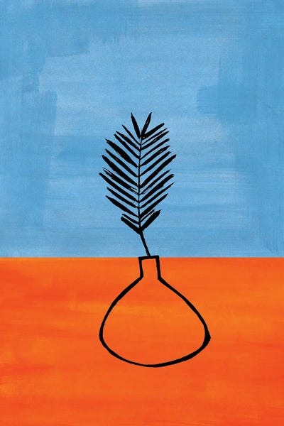 Dusty Blue Orange House Plant by EnShape canvas print