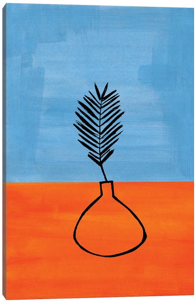 Dusty Blue Orange House Plant Canvas Art Print - EnShape