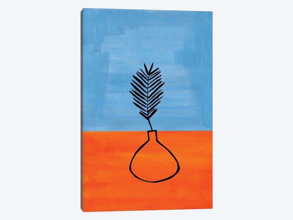 Dusty Blue Orange House Plant by EnShape 1-piece Canvas Print