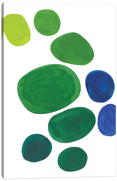 Minimal Pond Pebbles Canvas Art Print - Blue & Green Art