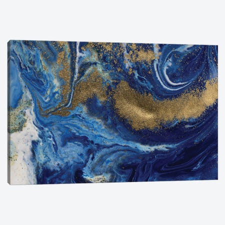 Ultramarine Gold Marble Canvas Print #ENS30} by EnShape Canvas Art