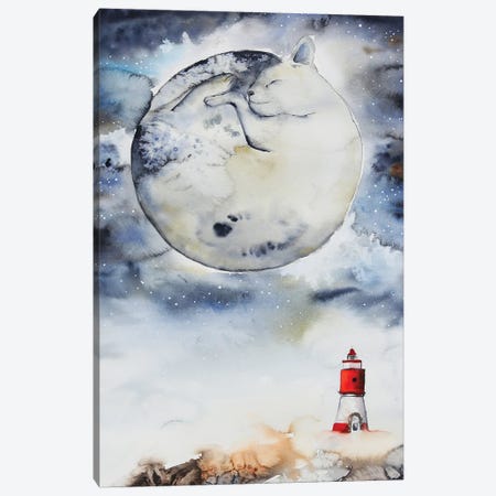 The Moon Cat Canvas Print #ENV1} by Evgenia Smirnova Canvas Artwork