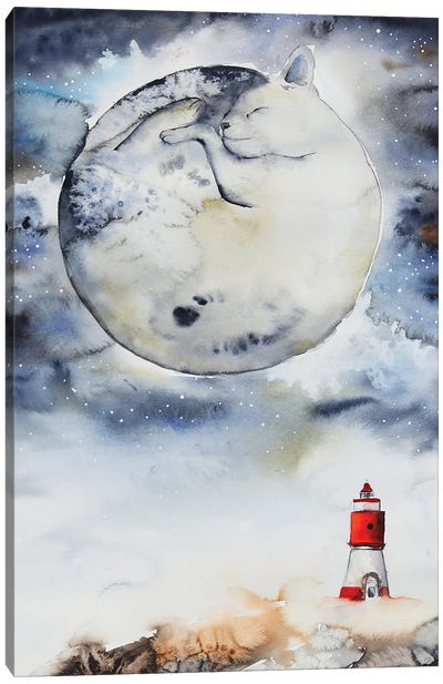 The Moon Cat Canvas Art Print - Evgenia Smirnova