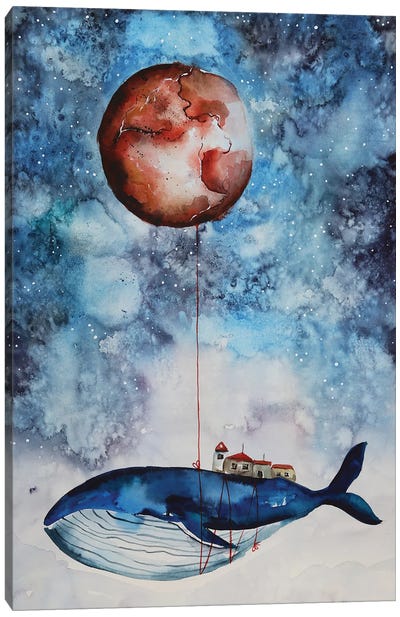 The Whale And Red Moon Canvas Art Print - Evgenia Smirnova