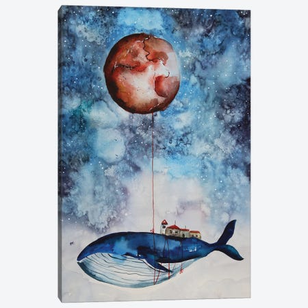 The Whale And Red Moon Canvas Print #ENV23} by Evgenia Smirnova Canvas Artwork