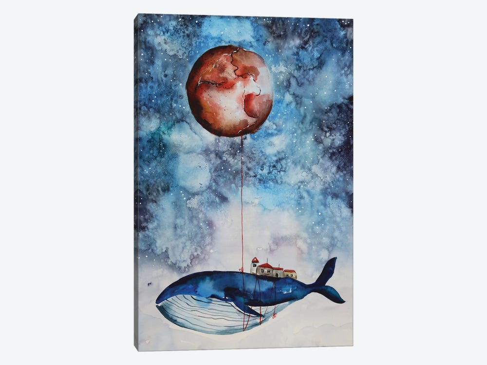 The Whale And Red Moon by Evgenia Smirnova 1-piece Canvas Art Print