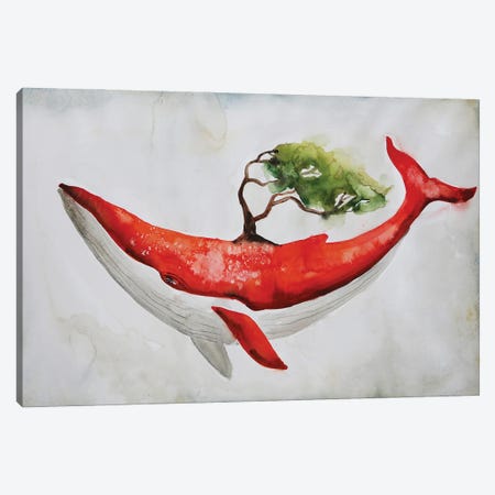 Red Whale And Tree Canvas Print #ENV25} by Evgenia Smirnova Art Print