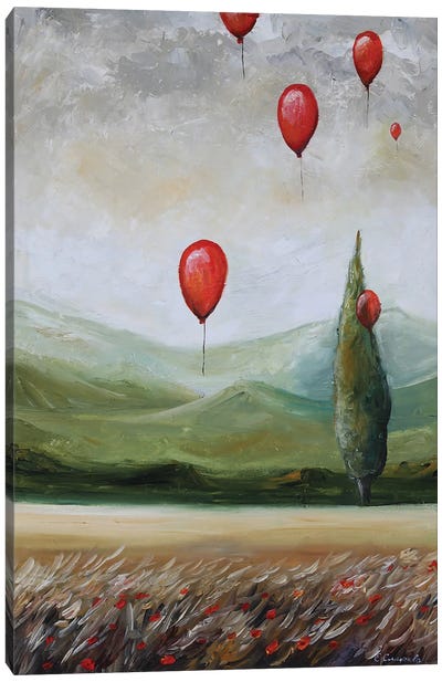 Landscape With Red Balloons Canvas Art Print - Evgenia Smirnova