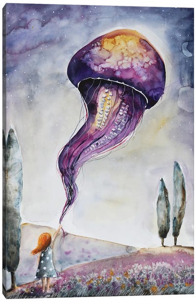 Purple Jelly Fish Canvas Art Print - Jellyfish Art