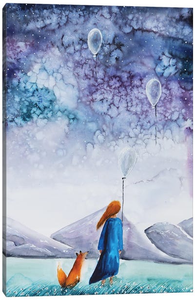 The Girl And The Fox Canvas Art Print - Balloons