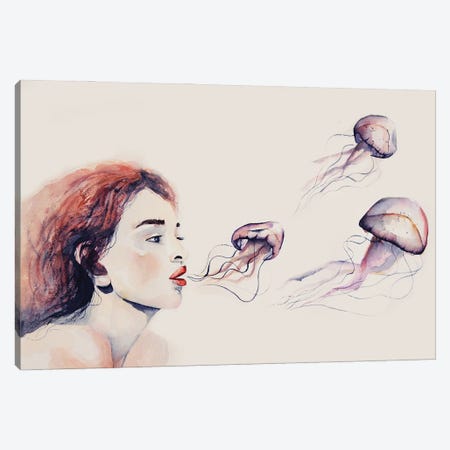 Girl With Jelly Fishes Canvas Print #ENV3} by Evgenia Smirnova Canvas Wall Art