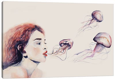 Girl With Jelly Fishes Canvas Art Print - Evgenia Smirnova