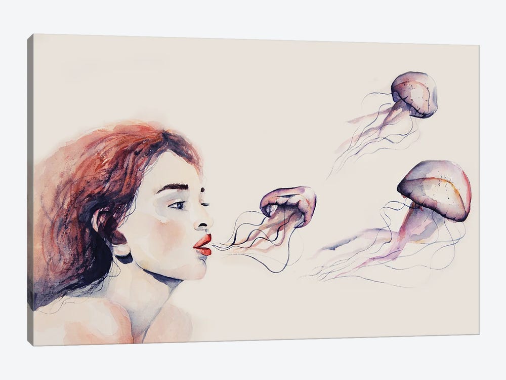 Girl With Jelly Fishes by Evgenia Smirnova 1-piece Canvas Art Print