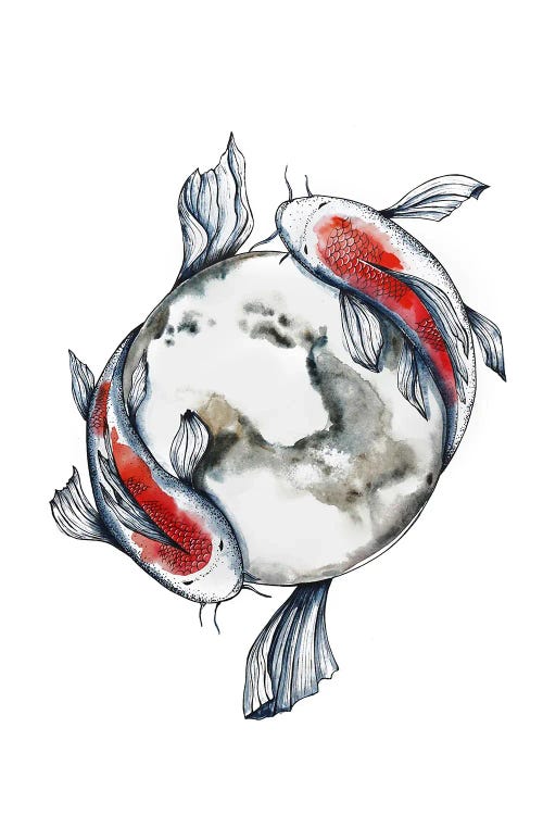 Koi Fishes And The Moon