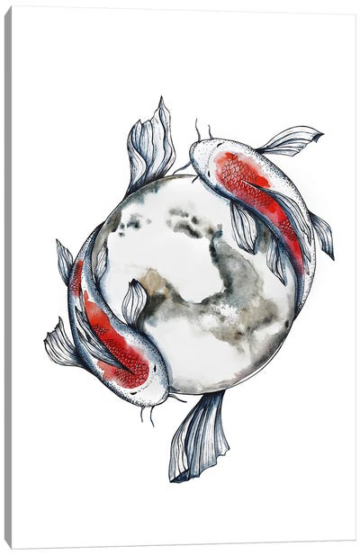 Koi Fishes And The Moon Canvas Art Print - Koi Fish Art