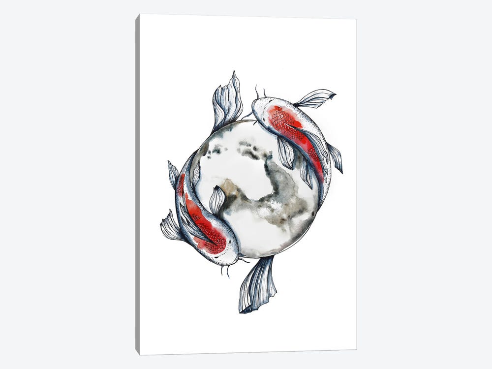 Koi Fishes And The Moon by Evgenia Smirnova 1-piece Canvas Wall Art
