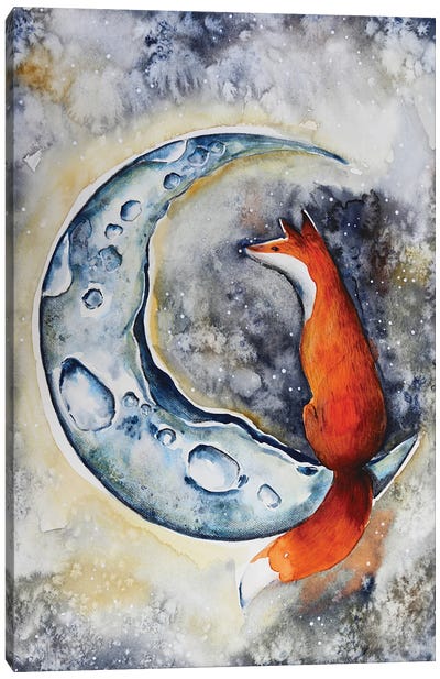The Fox And The Moon Canvas Art Print - Evgenia Smirnova
