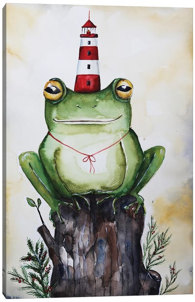 Frog And Lighthouse Canvas Art Print - Frog Art